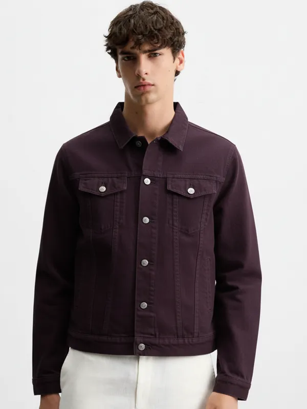 Highlander Men Purple Solid Denim Jacket