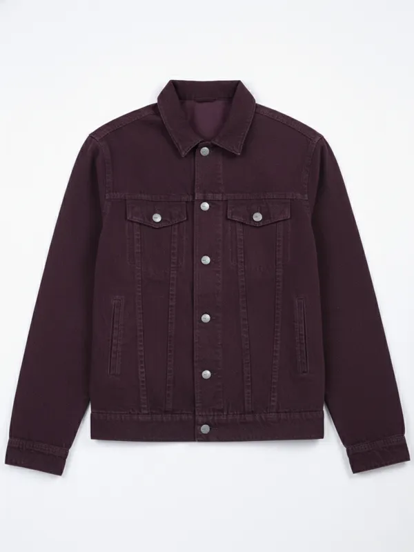 Highlander Men Purple Solid Denim Jacket