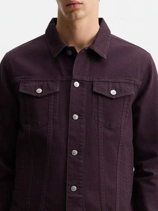 Highlander Men Purple Solid Denim Jacket