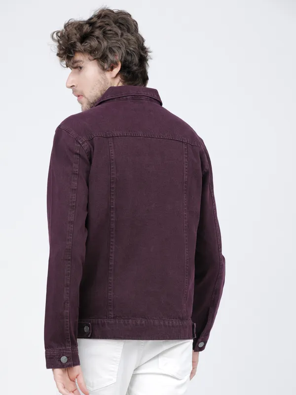 Highlander Men Purple Solid Denim Jacket