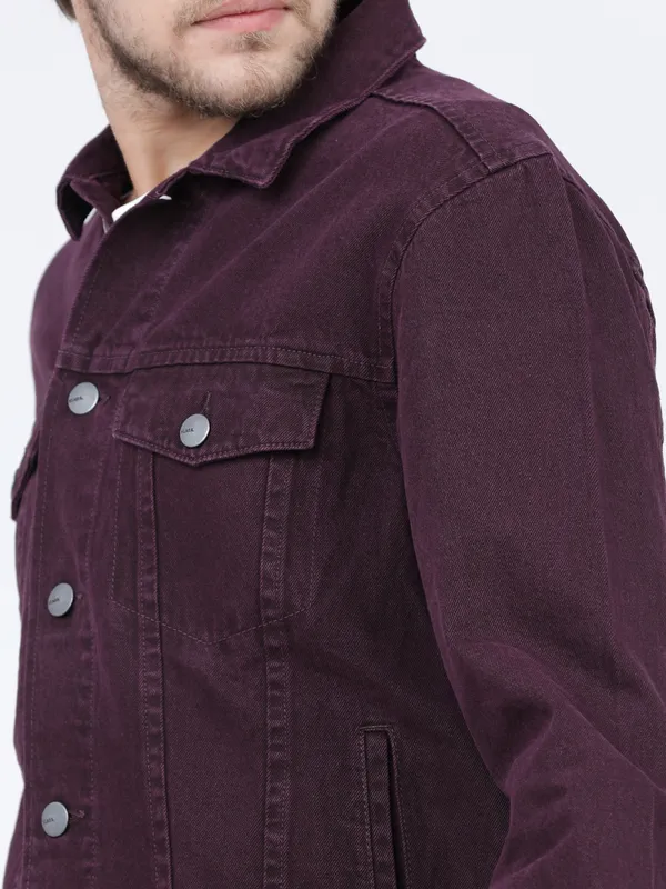 Highlander Men Purple Solid Denim Jacket