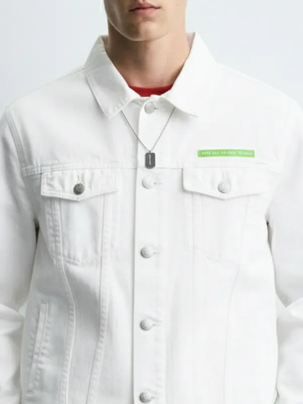 Highlander Men White Solid Denim Jacket