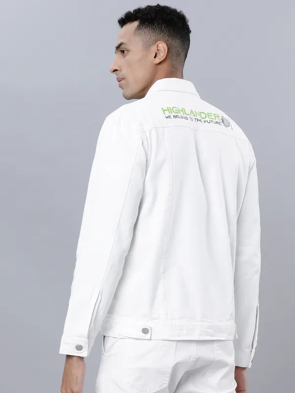 Highlander Men White Solid Denim Jacket