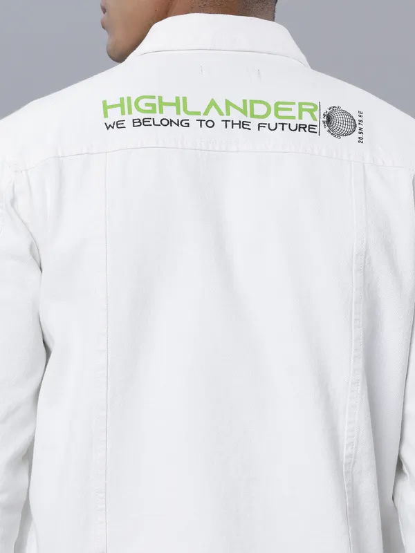 Highlander Men White Solid Denim Jacket