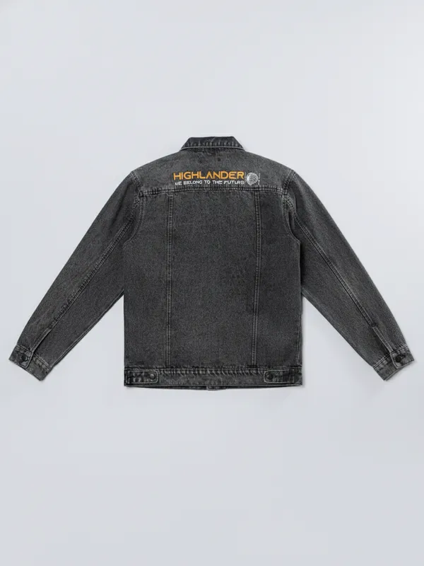 Highlander Men Grey Solid Denim Jacket