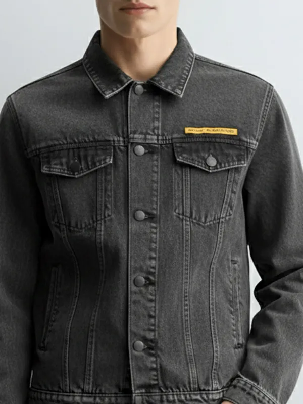Highlander Men Grey Solid Denim Jacket
