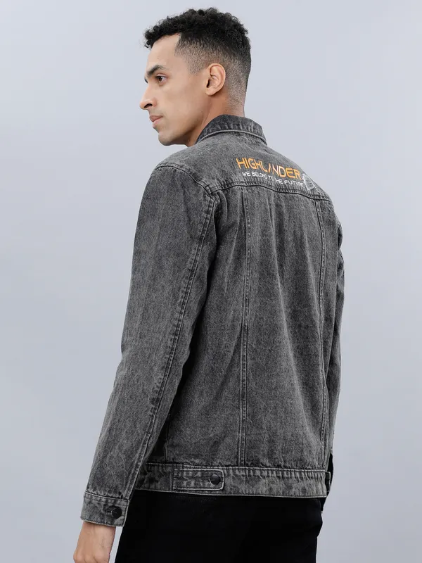 Highlander Men Grey Solid Denim Jacket