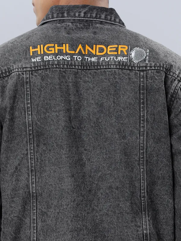 Highlander Men Grey Solid Denim Jacket