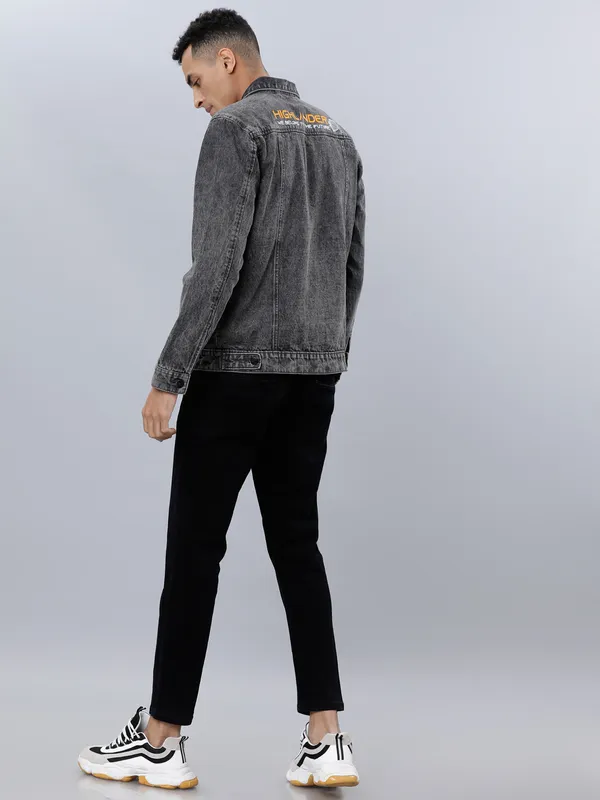 Highlander Men Grey Solid Denim Jacket
