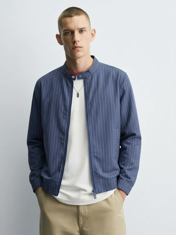 HIGHLANDER Men violet Striped Bomber Jacket