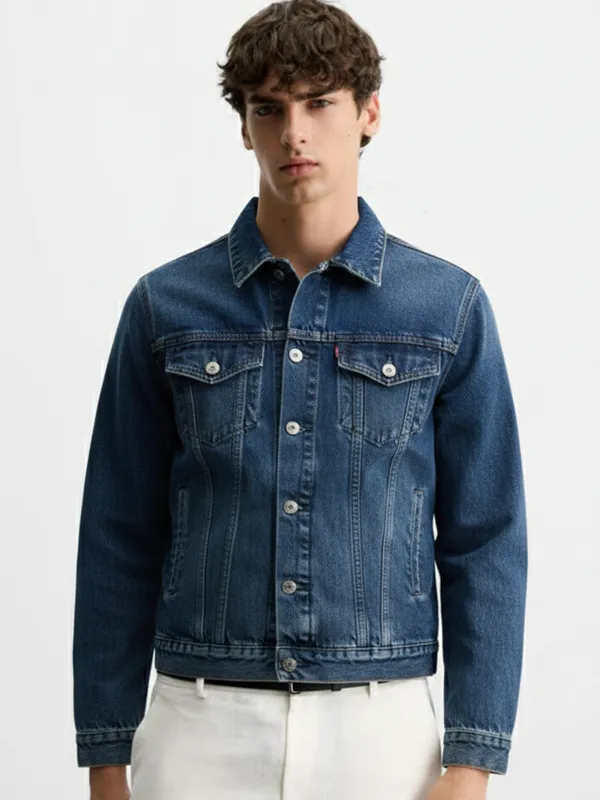 Highlander Men Blue Printed Denim Jacket