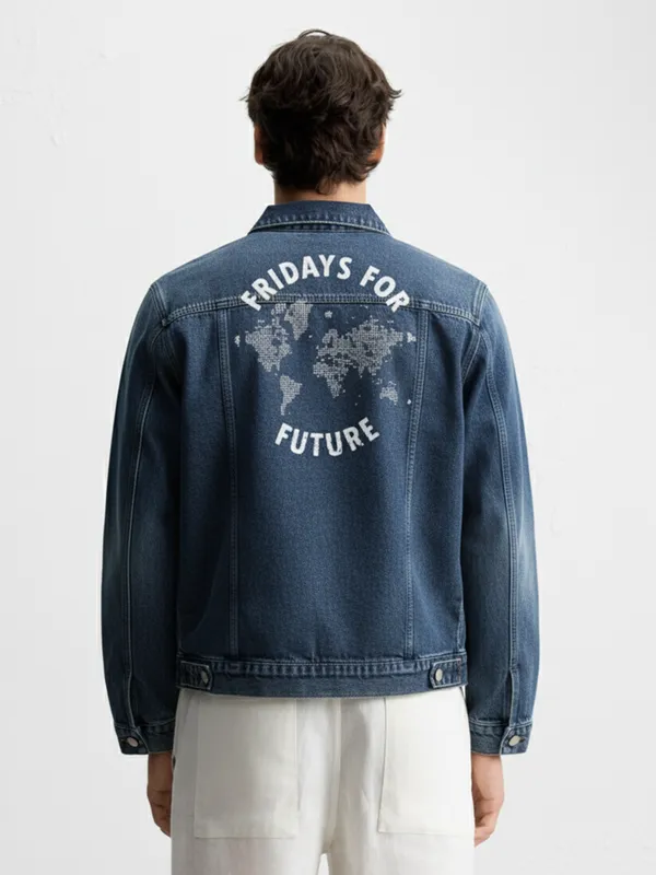 Highlander Men Blue Printed Denim Jacket