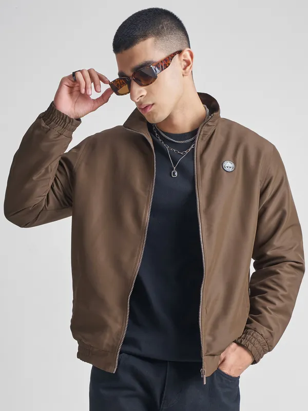 Men Solid Bomber Jacket