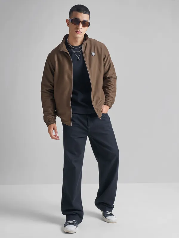 Men Solid Bomber Jacket