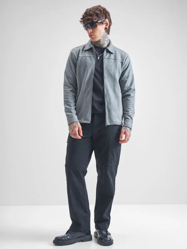 Highlander Men Grey Solid Open Front Jacket