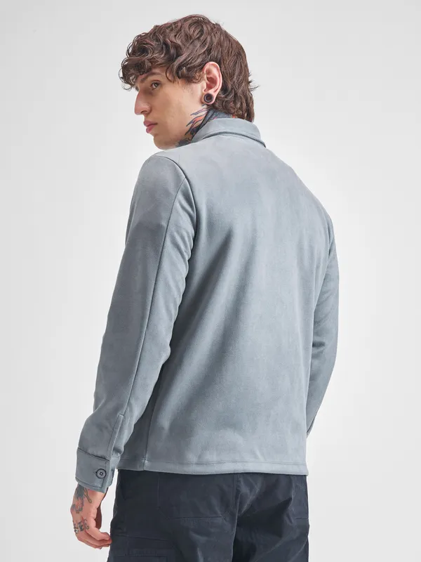 Highlander Men Grey Solid Open Front Jacket