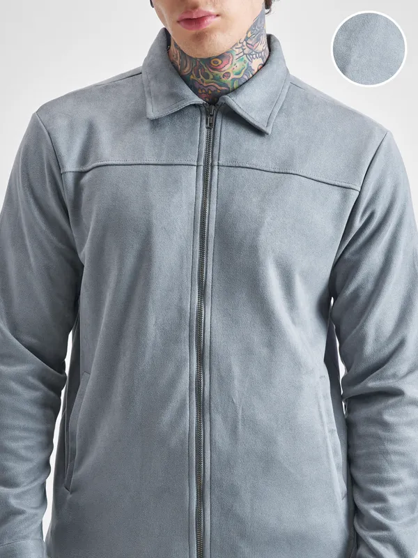 Highlander Men Grey Solid Open Front Jacket