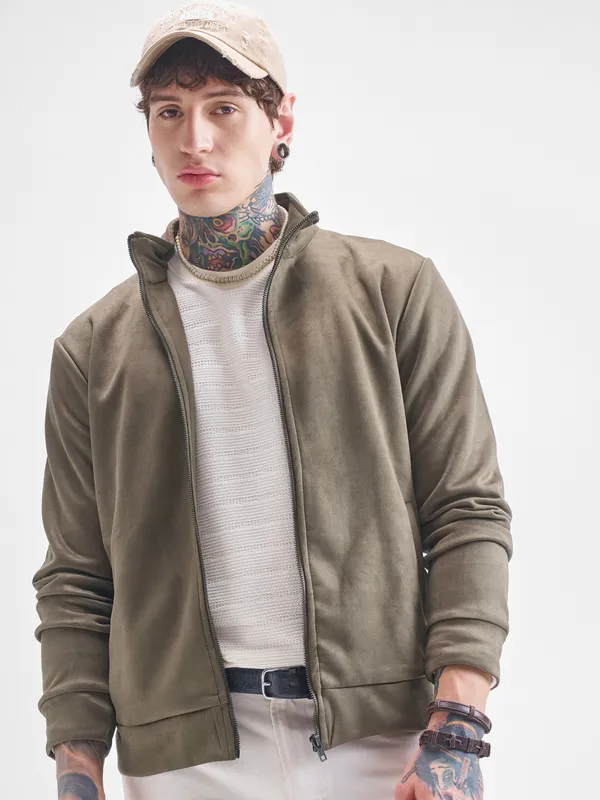 Highlander Men Green Solid Bomber Jacket