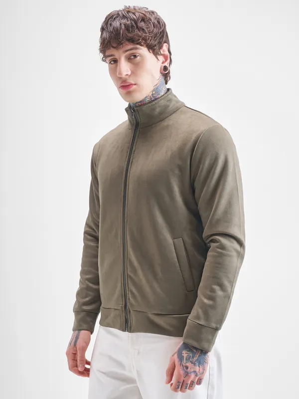 Highlander Men Green Solid Bomber Jacket