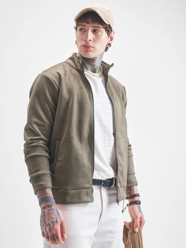 Highlander Men Green Solid Bomber Jacket