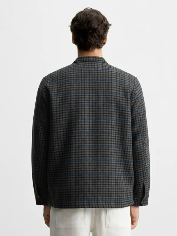 Highlander Men Grey Checked Open Front Jacket