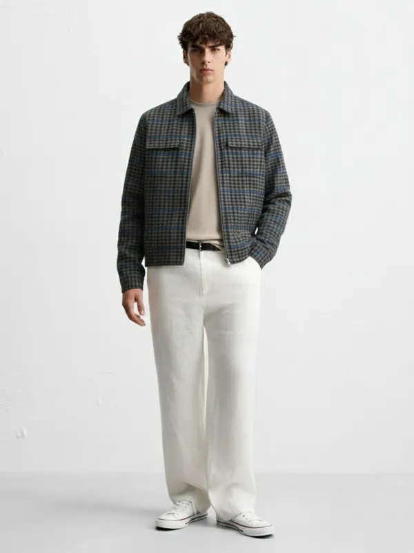 Highlander Men Grey Checked Open Front Jacket