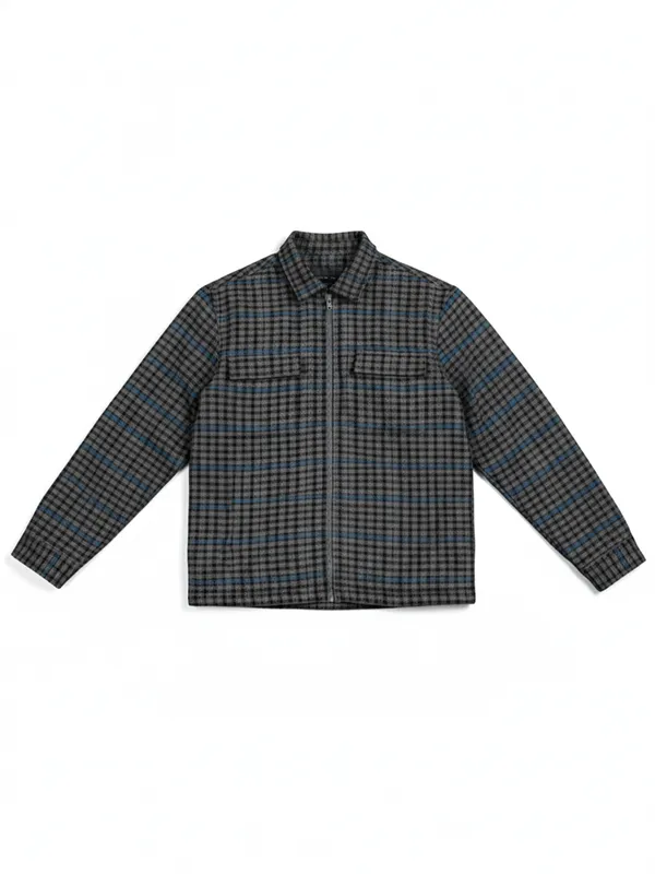 Highlander Men Grey Checked Open Front Jacket