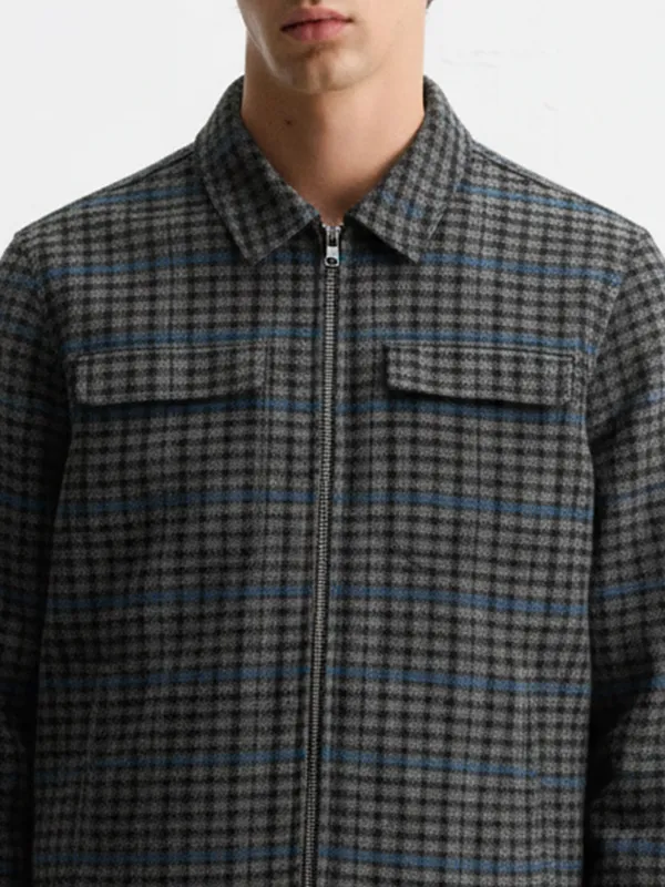 Highlander Men Grey Checked Open Front Jacket