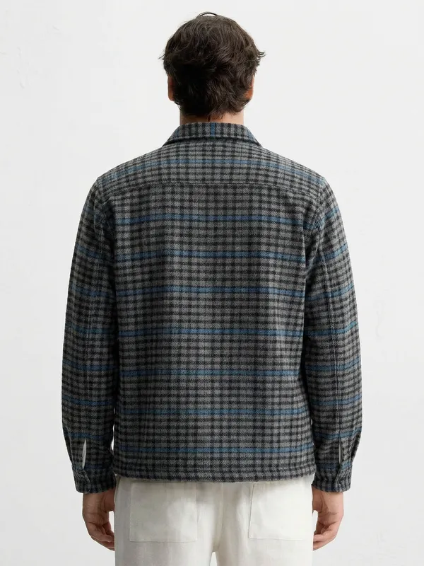 Highlander Men Grey Checked Open Front Jacket