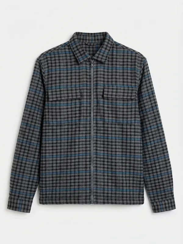 Highlander Men Grey Checked Open Front Jacket
