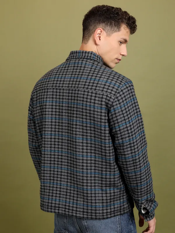 Highlander Men Grey Checked Open Front Jacket