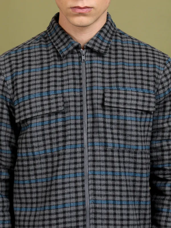 Highlander Men Grey Checked Open Front Jacket
