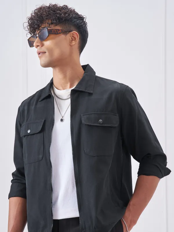 Men Solid Open Front Jacket