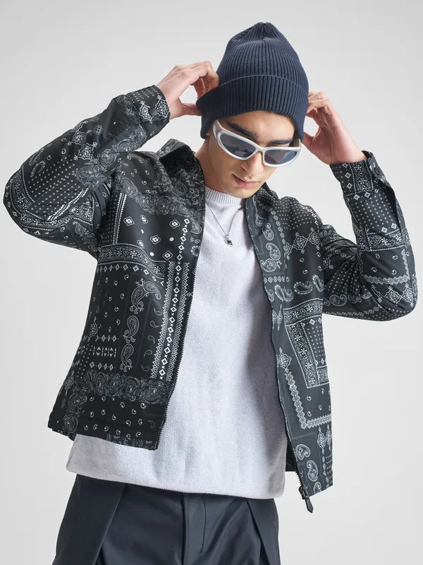 Highlander Men Black Printed Bomber Jacket