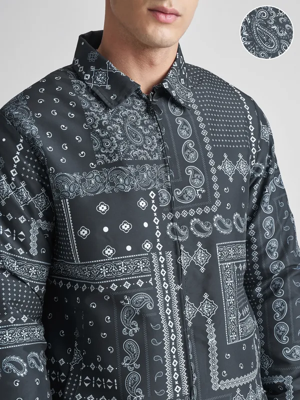 Highlander Men Black Printed Bomber Jacket