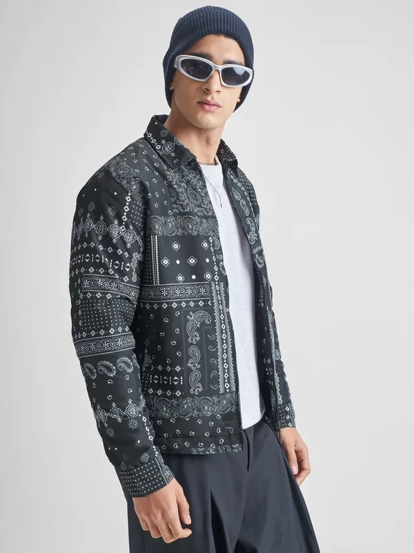 Highlander Men Black Printed Bomber Jacket