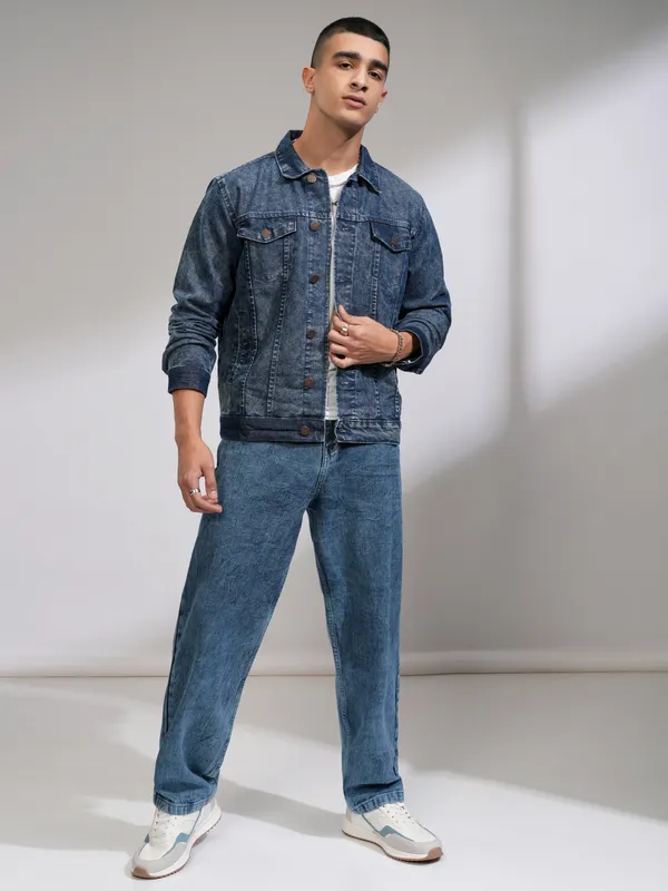 Highlander Men Blue Solid Denim Jacket