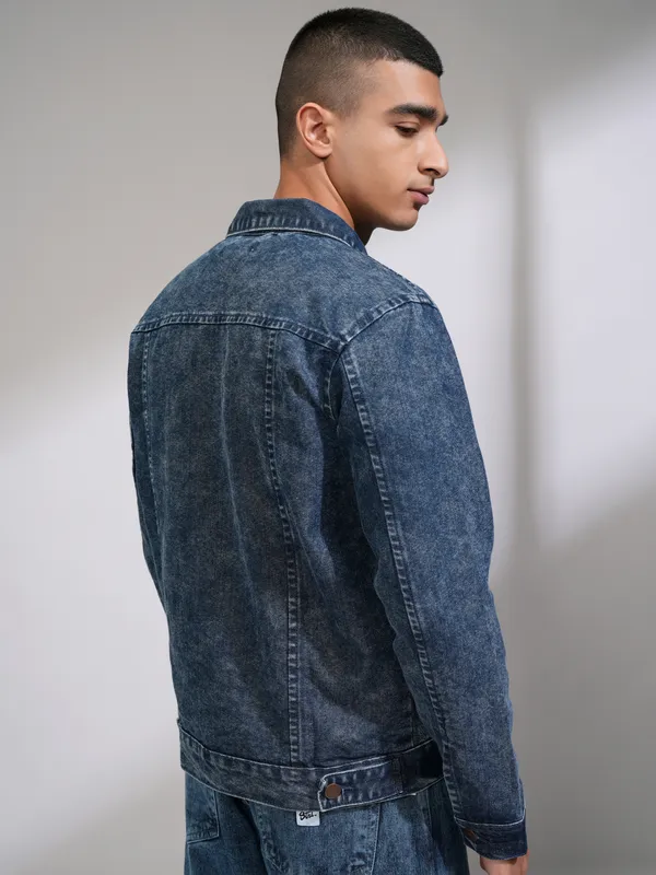 Highlander Men Blue Solid Denim Jacket