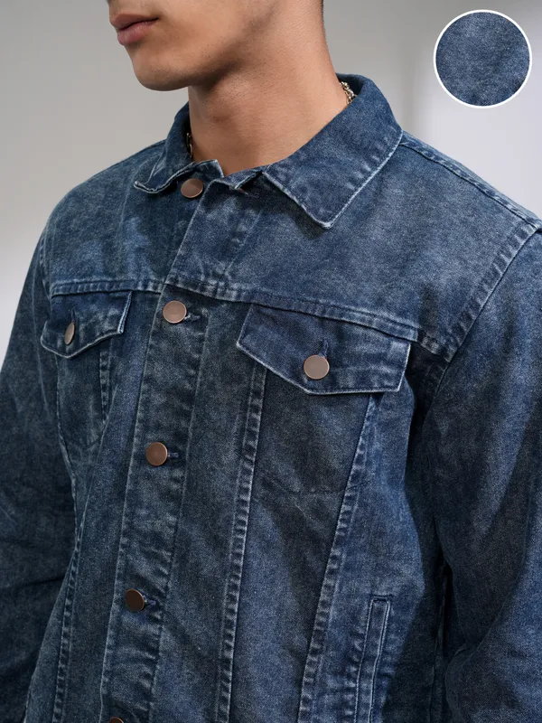 Highlander Men Blue Solid Denim Jacket