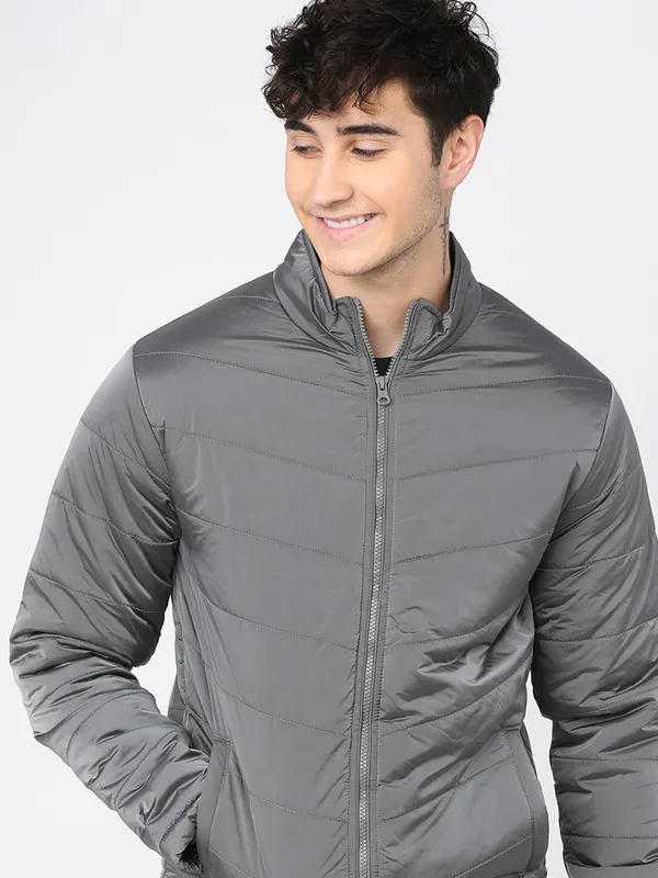 Highlander Men Charcoal Solid Puffer Jacket