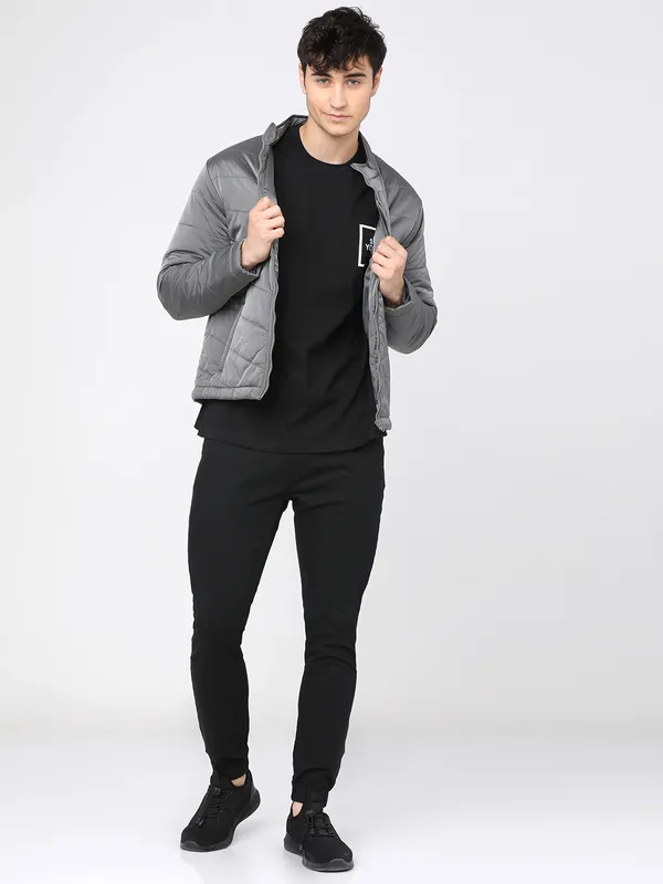 Highlander Men Charcoal Solid Puffer Jacket
