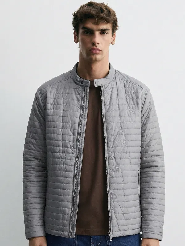 Highlander Men Grey Solid Puffer Jacket