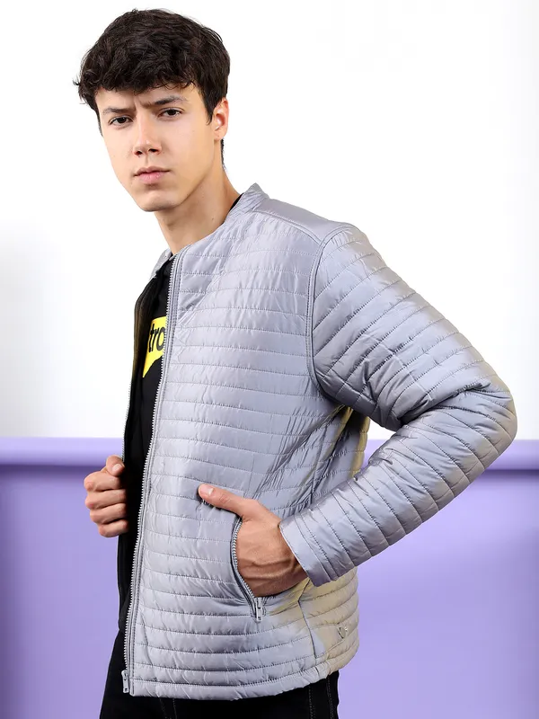 Highlander Men Grey Solid Puffer Jacket