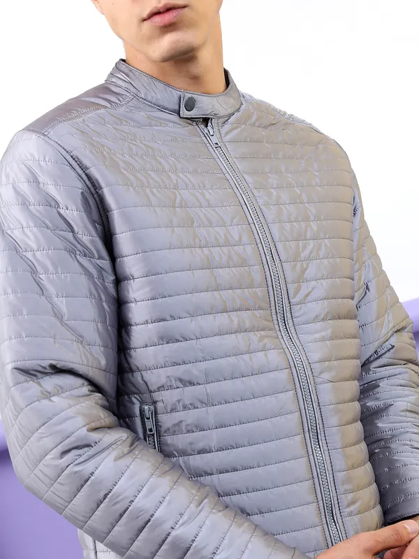 Highlander Men Grey Solid Puffer Jacket