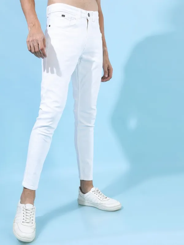  Highlander Men White Tapered Fit Clean Look Jeans