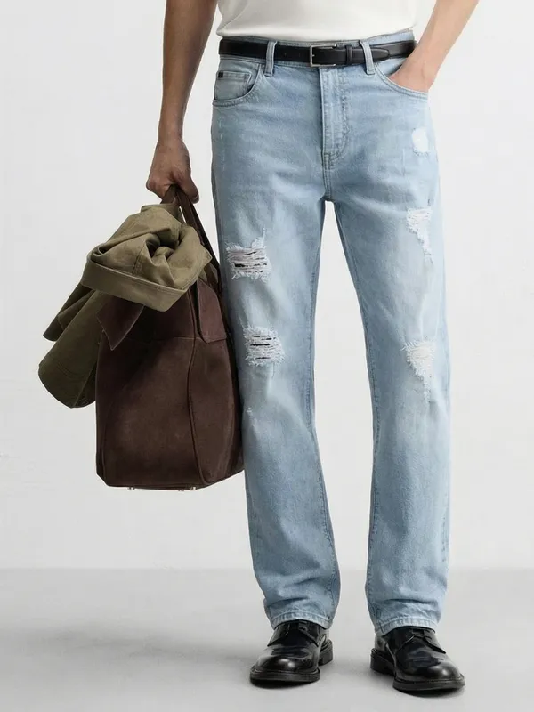 Highlander Men Blue Bootcut Highly Distressed Stretchable Jeans