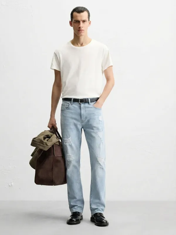 Highlander Men Blue Bootcut Highly Distressed Stretchable Jeans