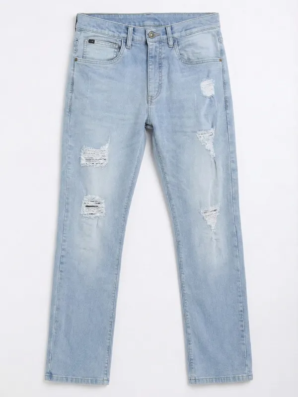 Highlander Men Blue Bootcut Highly Distressed Stretchable Jeans