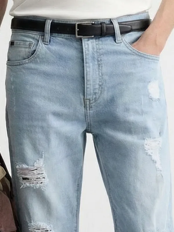 Highlander Men Blue Bootcut Highly Distressed Stretchable Jeans