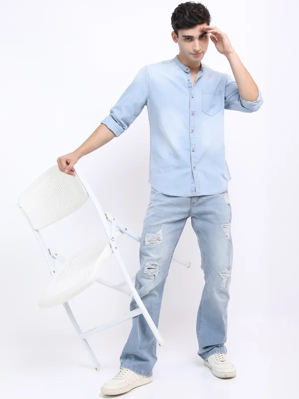 Highlander Men Blue Bootcut Highly Distressed Stretchable Jeans